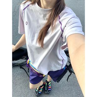 日系粉紫色冰丝短袖t恤女2026夏季多巴胺跑步运动户外防晒骑行服