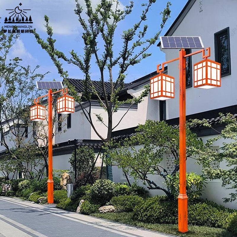 太阳能庭院灯仿古中式木纹漆复古灯笼民宿原声态竹节造型景观路灯