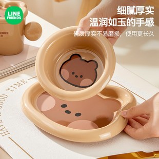 LINE碗碟套装家用可爱陶瓷蘸料碟杯子沙拉碗餐具分割水饺盘子子