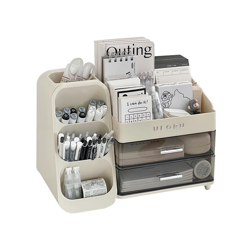 桌面收纳盒抽屉式学生办公室书桌文具大容量置物架多功能斜插笔筒