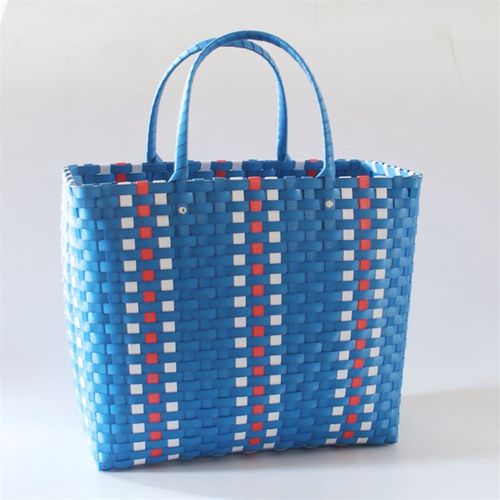 纯手工编织菜篮子包超大号大y容量藤编大号塑料拼色托特包可定制