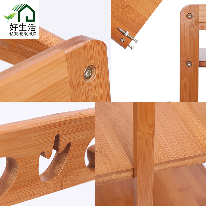 楠竹厨房置物架3 4 5 多层落地电器烤箱微波炉架T收纳杂物实木架