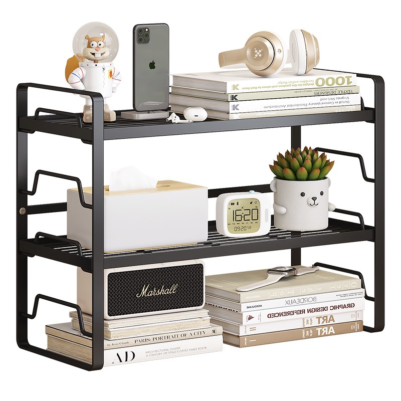 可调节多层置物架办公桌面收纳架学生课桌书架桌面T整理铁艺分层