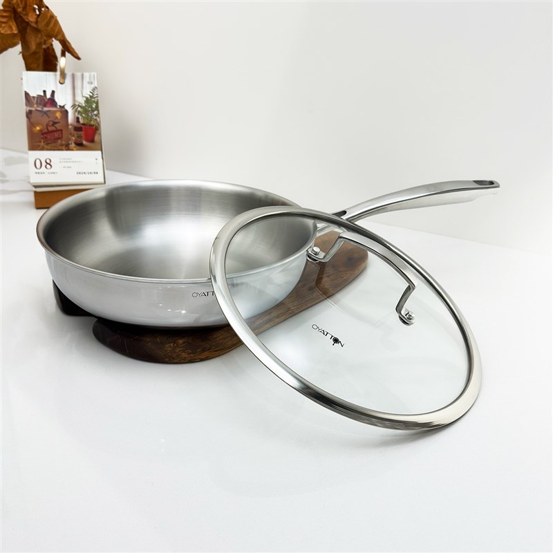 无涂层18/10不锈钢平底煎锅加深家用牛排煎蛋炒锅煎饼锅一体成型