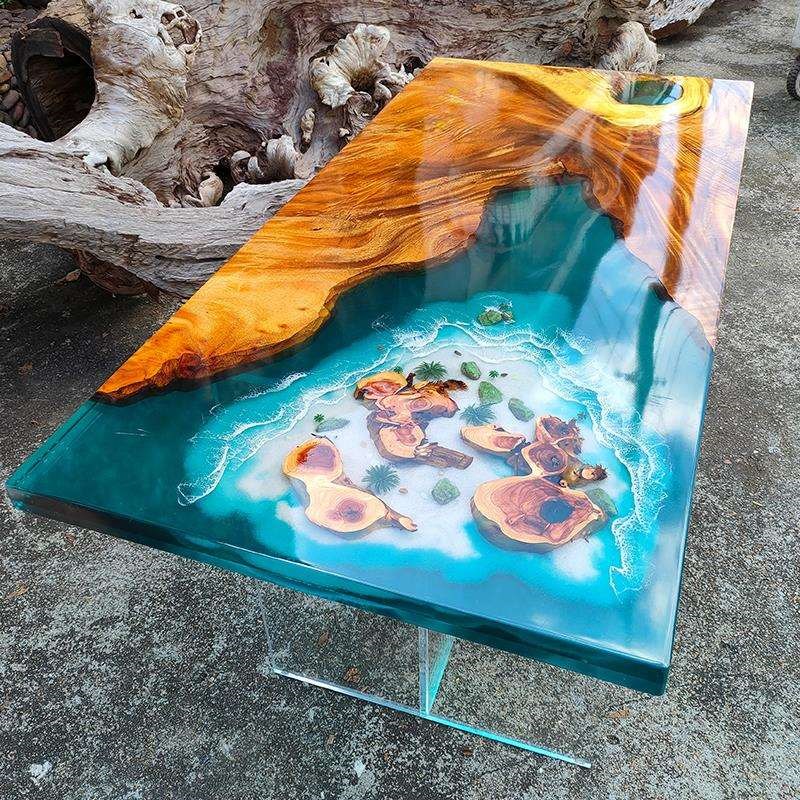 环氧树脂茶d几桌实木大板胡桃木花梨木原木茶桌餐桌河流小圆桌方