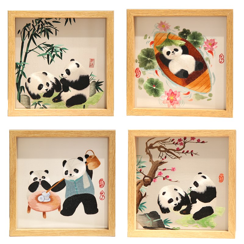 蜀绣手工b刺绣双面绣大熊猫相框摆件中国风特色礼品送老外会议礼