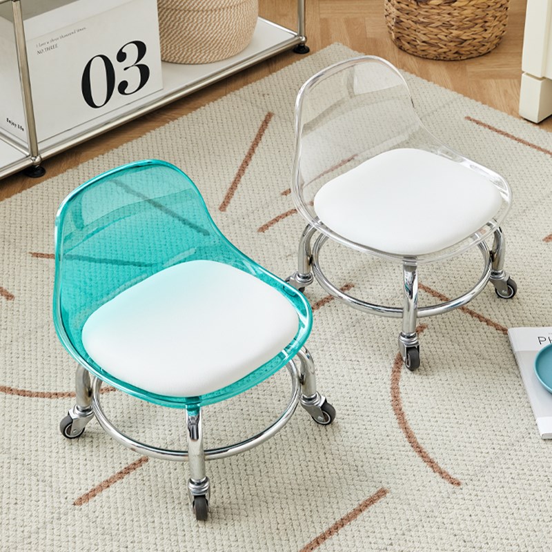 亚克力万向轮小凳子家用静音w滑轮矮凳带轮换鞋凳客厅儿童靠背椅