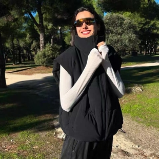 美国代购ALO 运动可收腰宽松棉服披肩立领马甲保暖羽绒短款外套女