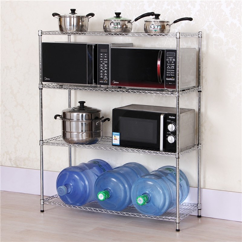 不锈钢色镂空网格厨房置物架家用B货架可调节金属花架储物架子隔