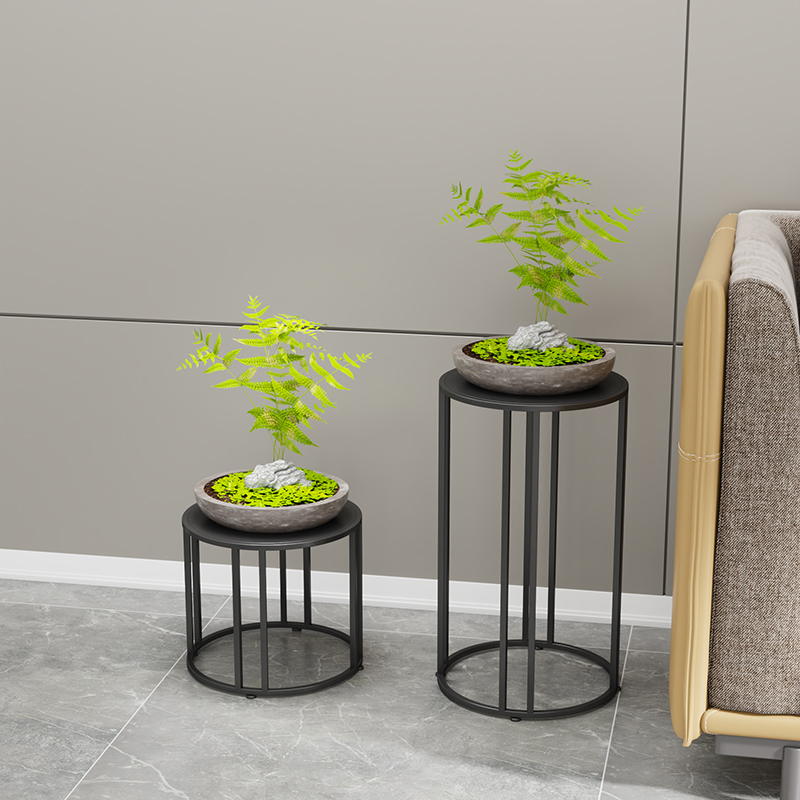 简约落地式客厅圆形铁艺花架 地面特大号花盆架带U轮可移动置物架