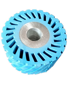 蓝色铝芯砂带套轮砂带q皮机轮鞋厂抛光机轮平行开孔橡胶轮砂纸带