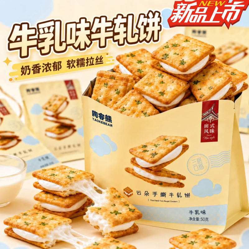 云朵牛轧饼夹心软糯拉丝解馋