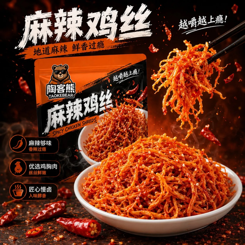 陶客熊麻辣鸡丝下酒解馋