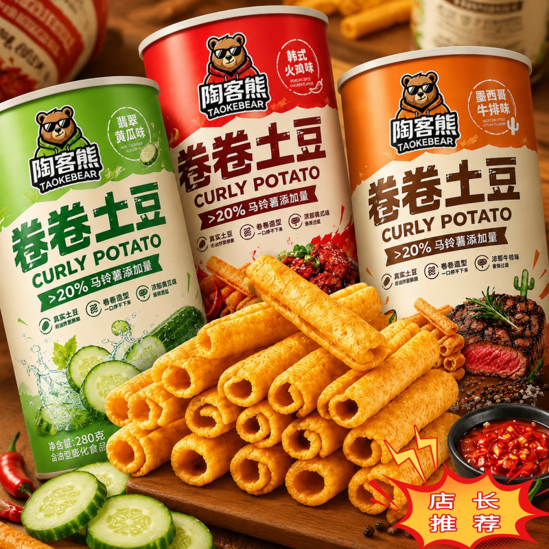 陶客熊新鲜卷卷土豆罐装薯条