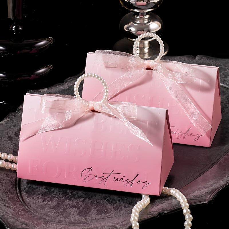 创意设计玫红色轻奢高级感喜糖盒婚礼喜糖袋结婚手提喜糖盒盒子