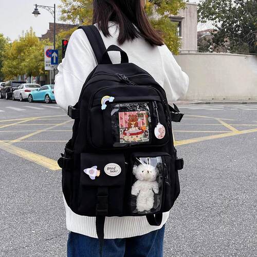 书包男大学生可放电脑书包ins小众复古痛包纯色清新帆布双肩包休