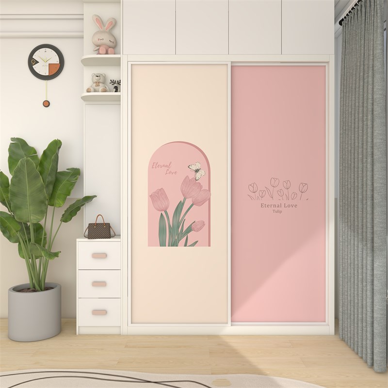 郁金香衣柜门贴纸自粘装饰画卧室客厅推拉门玻璃门移门改造翻新贴