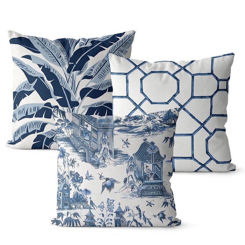 复古蓝色棉麻沙发抱枕古典风格面图案床头靠垫坐椅腰垫靠枕,居家布艺,靠垫/抱枕,淘宝优惠券,粉丝福利购,淘宝优惠卷