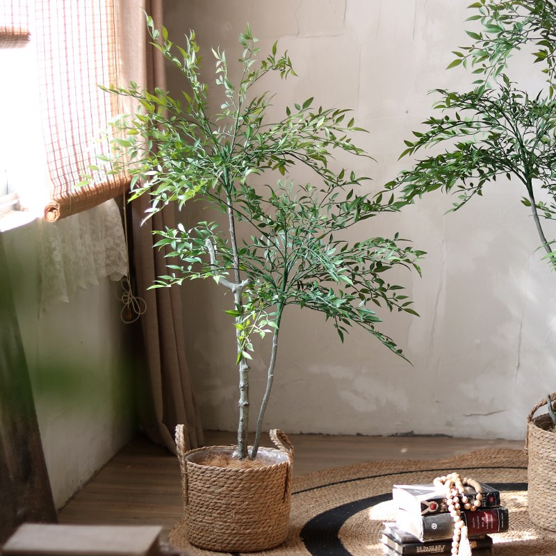 仿真绿植南天竹室内客厅假树仿生植物奶茶店空间造景装饰摆件盆栽