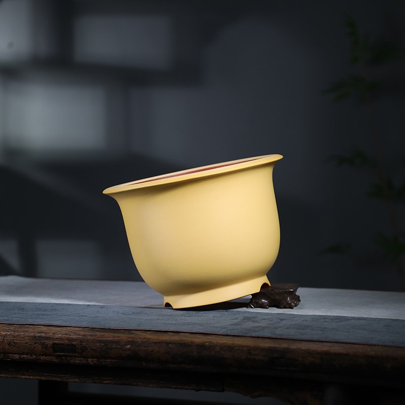 清香阁紫砂 绿泥粉浆大号金钟花盆 室内蕙兰墨兰桌面绿植手工花器