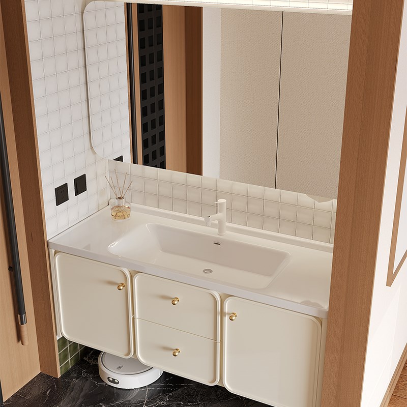 现代法式橡木浴室柜卫生间陶瓷一体盆洗手台洗漱洗脸台盆