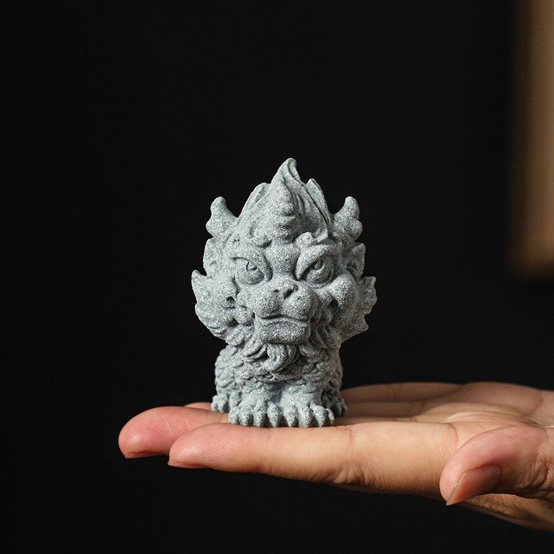 青砂石瑞兽麒麟摆件办公室桌面茶桌装饰鱼缸造景小物件茶宠工艺品