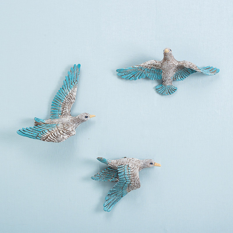 地中海风格海鸟三壁饰树脂彩绘海鸥和平鸽壁挂件背景墙饰装饰品