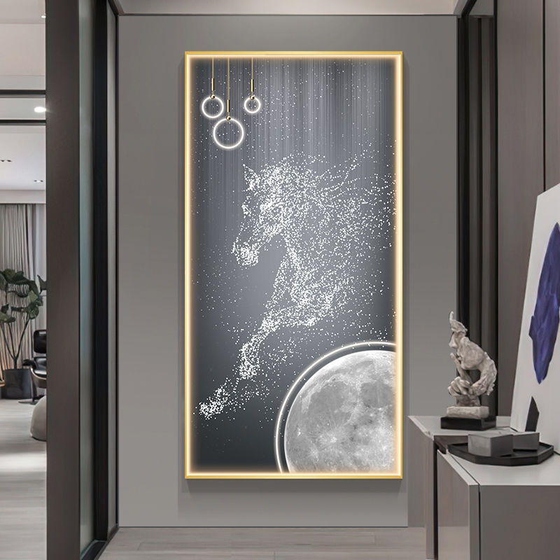 入户玄关装饰画现代竖版马到成功高档晶瓷画沙发背景墙挂画