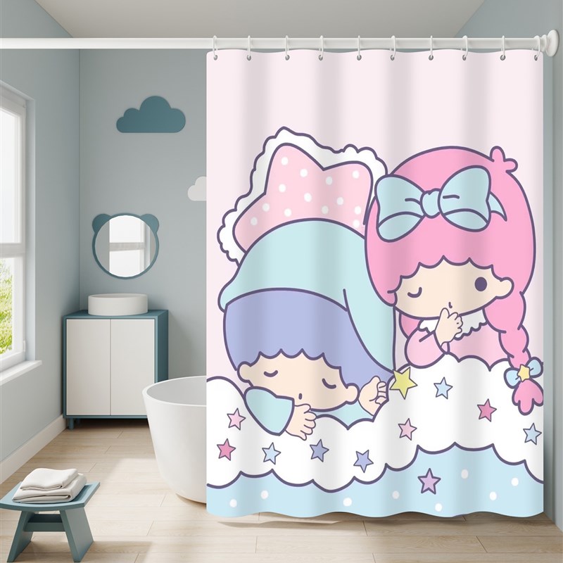 卡通子星小白兔浴帘卫生间防水布免打孔防霉淋浴隔断浴帘
