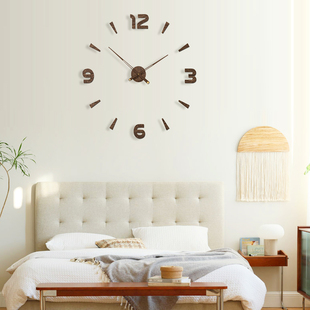 胡桃木数字时钟表复古客厅挂钟中式木纹墙壁钟 di静音钟表