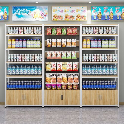 超市货架展示架小卖部便利店零食酒水饮料单面多层文具挂钩展示柜