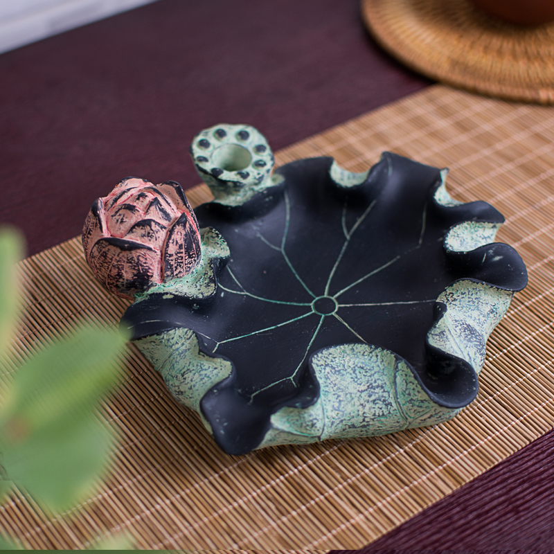 中式大号烟灰缸书房客厅装饰茶楼荷花个性创意家用茶几复古摆件