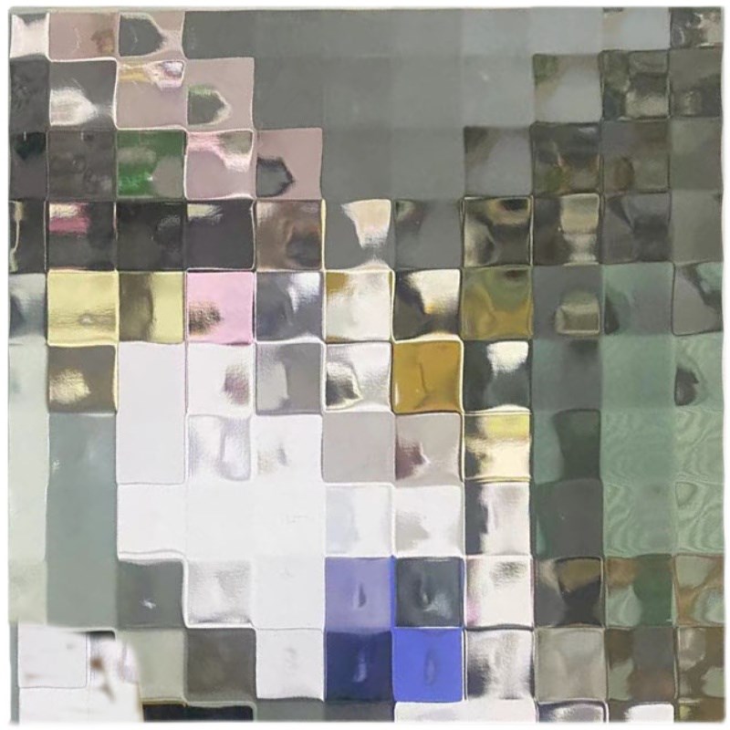 方格磨砂钢化玻璃水晶玻璃隔断超白纹金元格子玄关屏风玻璃定制