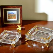 欧式 饰送礼 水晶玻璃镶铜方形大号烟灰缸别墅客厅茶几烟碟装