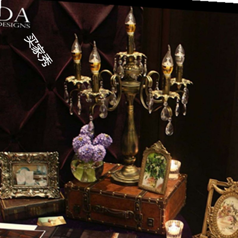 欧式黑色水晶台灯卧室床头复古蜡烛台灯家居婚庆公司台灯仿蜡烛灯