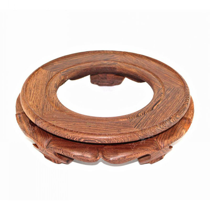 红檀木圆形底座奇石头鱼缸架花瓶盆景陶瓷葫芦水晶球摆件实木木托