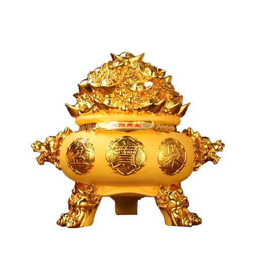 绒沙金聚宝盆客厅办公室装饰创意树脂工艺品商务业礼品