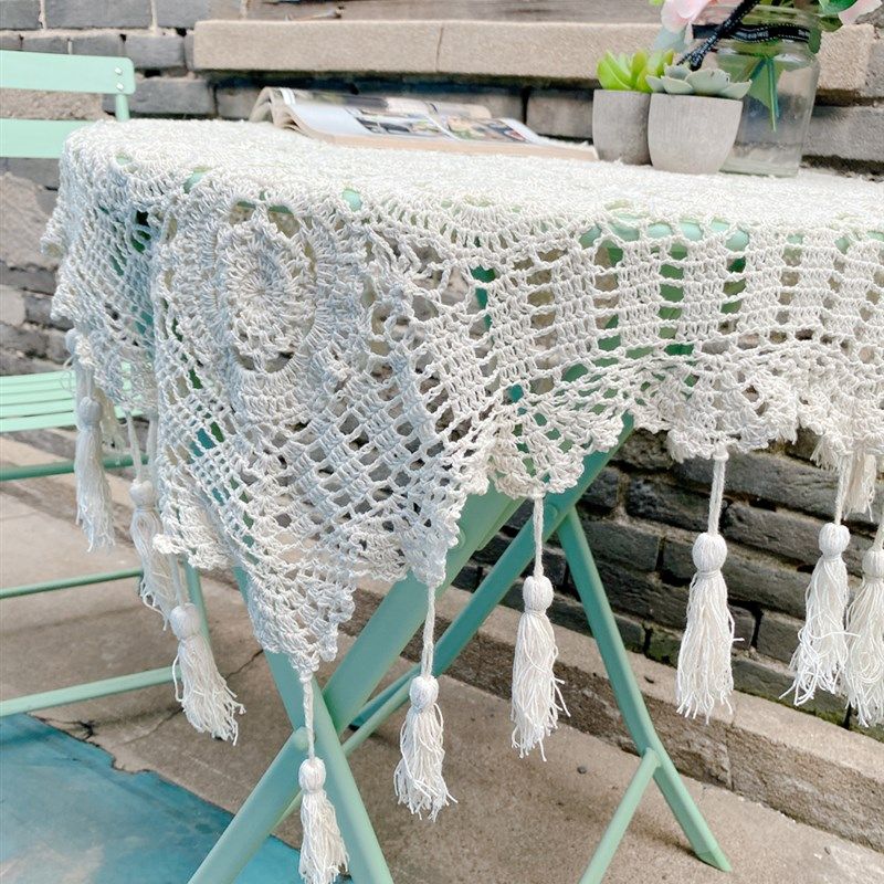 欧式田园风棉线手工钩针钩织流苏方桌布桌垫空调电视沙发盖巾,居家布艺,桌布,淘宝优惠券,粉丝福利购,淘宝优惠卷