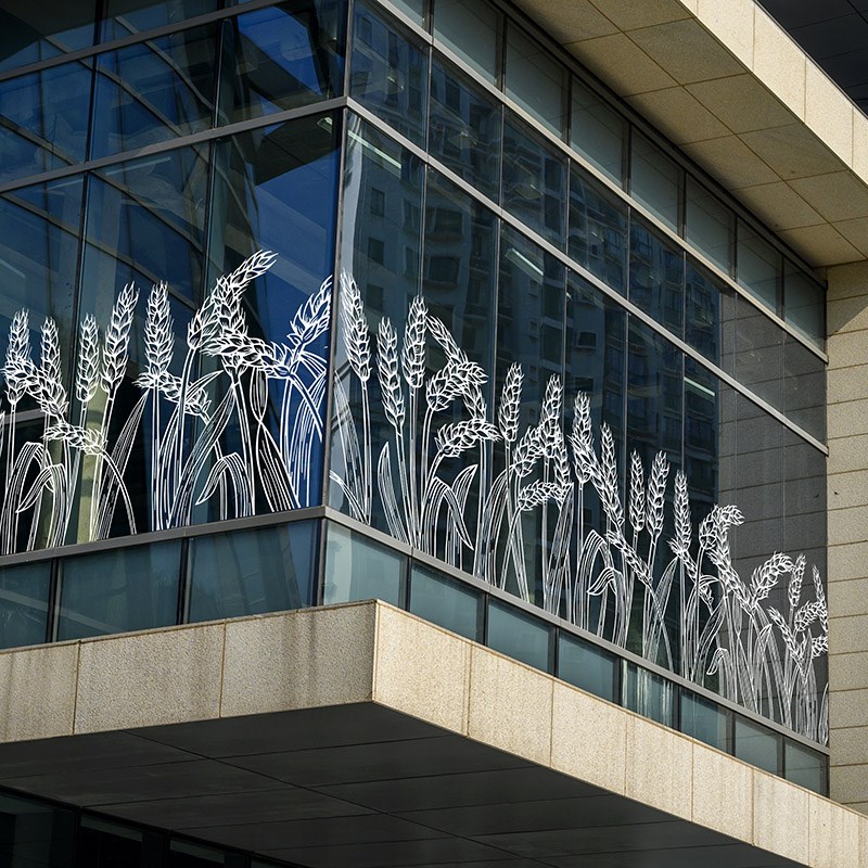 中餐厅橱窗底部遮丑美化抽象麦穗落地窗个性布置蛋糕面包店静电贴