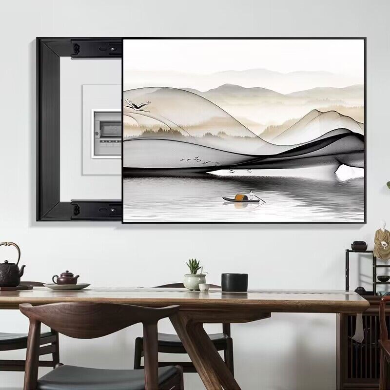 新款电表箱装饰画可推拉免打孔客厅装饰画餐厅配电箱电配箱遮挡画