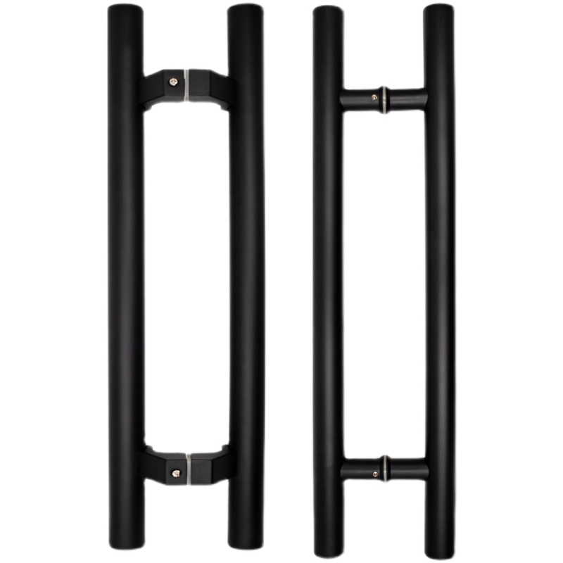 玻璃门圆管拉手直脚加厚锈钢哑光黑有框门拉手斜脚门把手对装