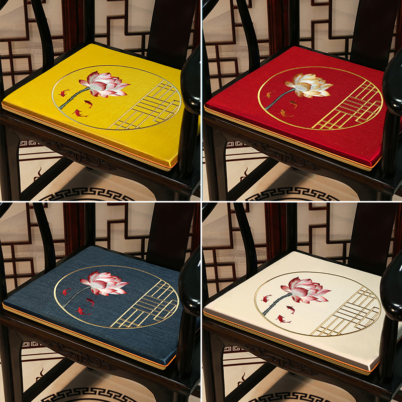 中式红实木家具荷花刺绣沙发餐椅垫太师椅圈椅垫子垫茶椅坐垫