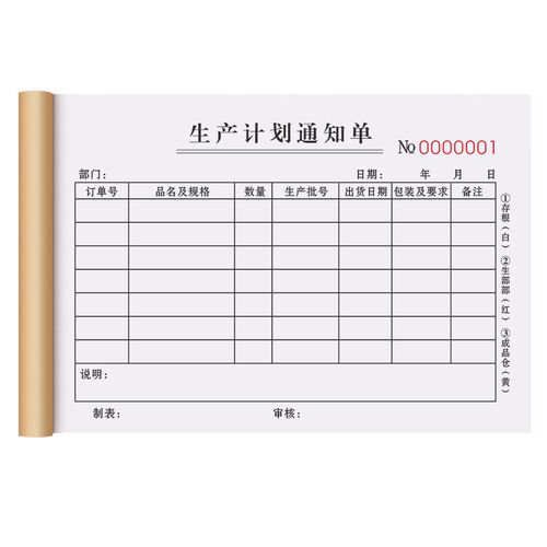 生产计划通知单下料任务指令产表连工艺加工单下单流程订单记录本