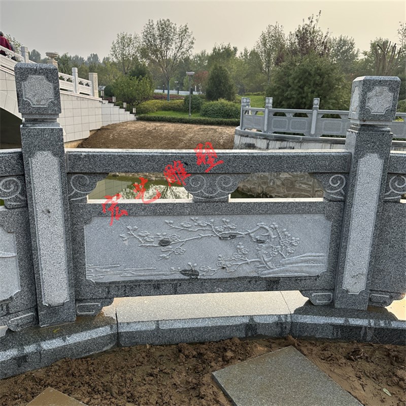 石雕栏板旗台汉白玉石桥河道栏杆园林护栏楼梯扶手花岗岩护栏浮雕