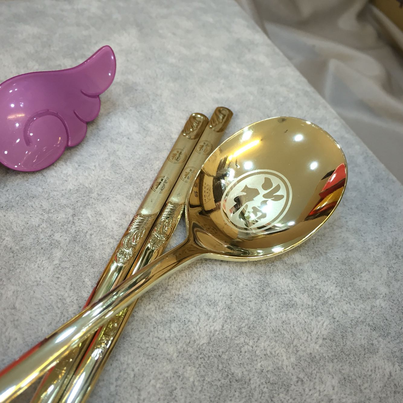 金属韩版进口装韩式传统304不锈钢金色勺子筷子福字礼