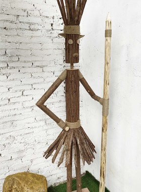 创意摆件部落酋长木头人偶站立木头人橱窗花艺布场装饰道具