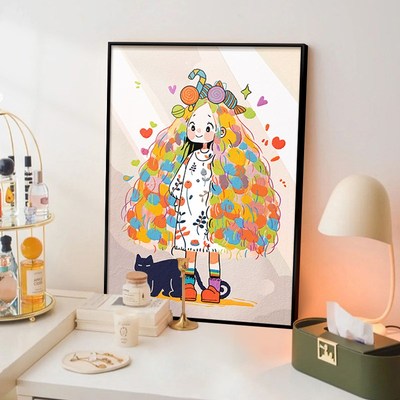 多巴胺儿童房卧室床头装饰画玄关柜桌面摆画公房治愈系客厅挂画