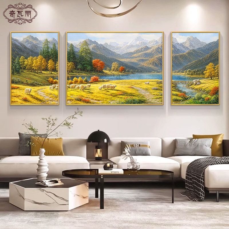 聚宝盆客厅装饰画大芬村手绘油画沙发背景墙挂画山水风景壁画