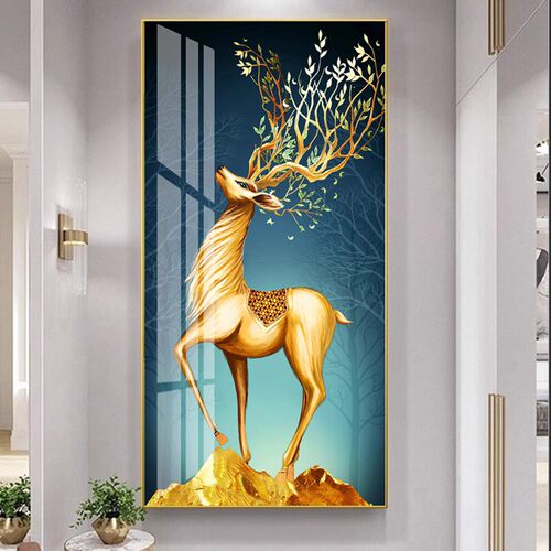 现代玄关装饰画进门入户正对墙走廊过道尽挂画客厅玄幻壁画竖