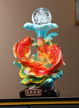 年年有余招财锦鲤双鱼戏珠摆件客厅电视柜办公室装饰品乔迁礼品